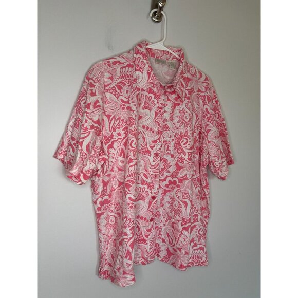 ERIKA Linen Blend Button Up Short Slv Shirt Womens XL Pink Floral Beach Summer - Picture 4 of 6